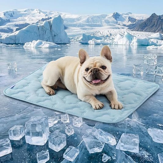 LE SURE Dog Cooling Mat for Medium Dogs - Q-Max>0.5 Breathable Thin Cool Crate Pad for Puppy with Chill Fiber and Innovative Mesh Base Design, Portable Washable Pet Kennel Mat for Summer, 29x21,Blue