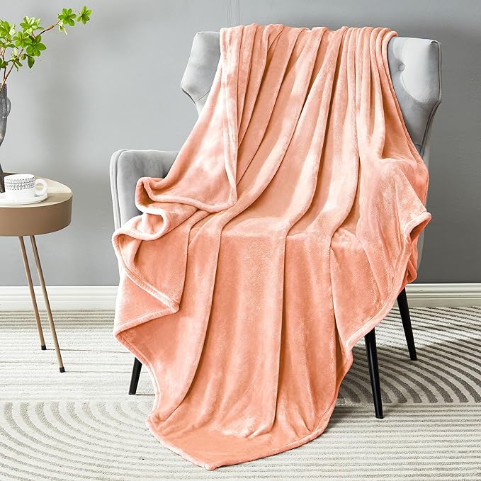 DREAMNINE Pack of 10 Fuzzy Soft Fleece Throw Blanket for Couch Sofa 50" x 60", Decorative Solid Lightweight Velvet Blankets for Chair, Cozy Accent Shaggy Plush Flannel Blanket for Bedroom, Peach