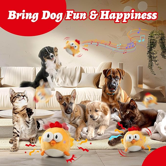 GUKCO Interactive Dog Toys, Squeaky Moving Ball Toy with Jumping & Music Modes, Rechargeable Plush Chew Toys for Small/Medium/Large Dogs to Keep Puppy Busy Pet Toys (Chick)