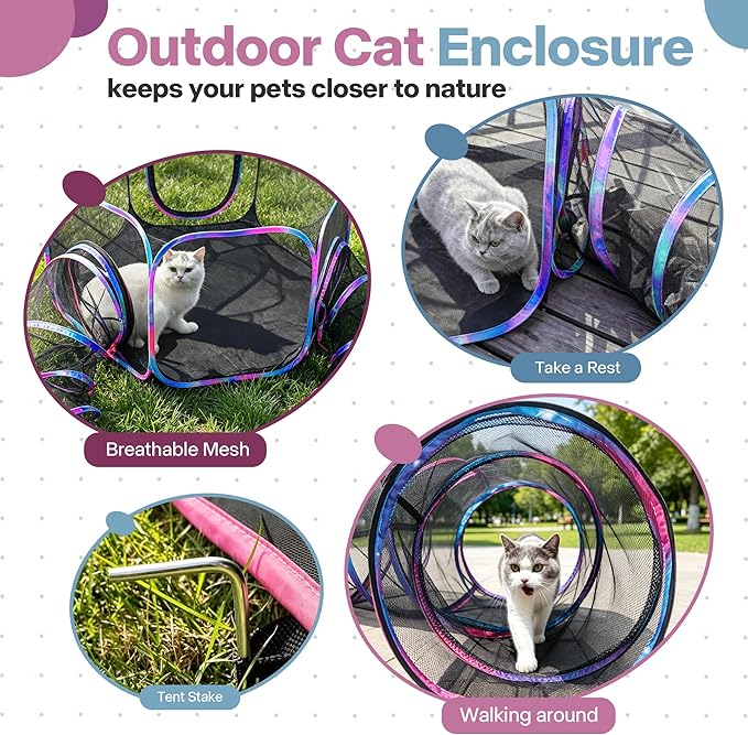 PAWISE Outdoor Cat Enclosure, 2-in-1 Portable Catio with Cat Tent and Tunnel, Pop Up Cat Playpen for Indoor Outdoor Cats and Small Animals, with Storage Bag