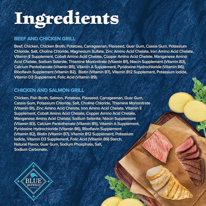 Blue Buffalo Wilderness Adult Wet Dog Food Variety Pack, Beef & Chicken Grill, 32g Protein, and Chicken & Salmon Grill, 35g Protein, Grain-Free & High-Protein, Natural, 12.5-oz. Each (6 Cans)