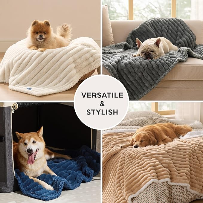 Bedsure ComfyFleece™ Waterproof Dog Blankets for Large Dogs - Soft Pet Cat Blanket Corduroy Fleece for Couch Bed Protector Washable, Cozy Calming Reversible Furniture Protection,50"x60", Garden Green