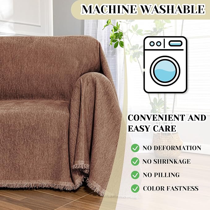 MEETSKY Sofa Covers Armchair Single Couch Cover for Dogs,Throw Couch Cover with Tassel Chair Recliner Futon Cover Washable 1 Cushion Couch Chenille Couch Protector, 71"x 91", Reddish Chocolate
