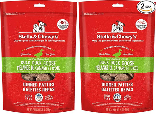 Stella & Chewy's Freeze-Dried Raw Dinner Patties - Duck Duck Goose Recipe - High Protein Grain-Free Puppy & Dog Food - Perfect for Picky Eaters - 25 oz,(Pack of 2)