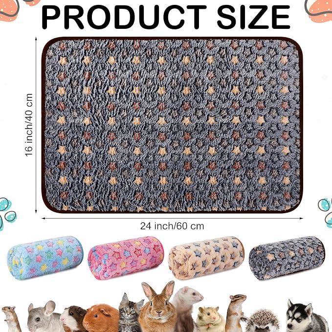 Reginary 4 Pcs Waterproof Guinea Pig Blankets Washable Small Animal Fleece Bedding Absorbent Guinea Pig Cage Liners Reusable Training Pee Pad Pet Sleep Mat for Hamster(Star Pattern,24 x 16 Inch)