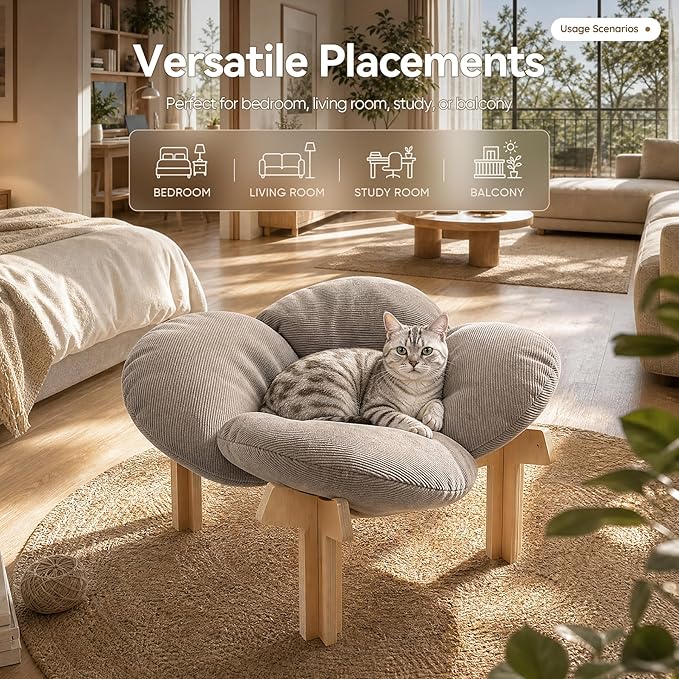 JUNSPOW Elevated Cat Bed for Indoor & Outdoor Cats, Removable Soft Cushion with Wooden Stand, Suitable and Comfortable Pet Bed for Kitty and Puppy, Holds Up to 40lbs with Ease