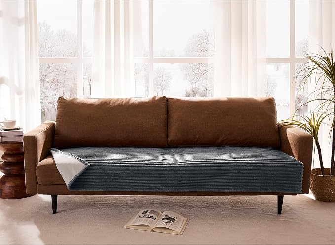 Dual Non-Slip Couch Cover for Dogs Waterproof, Fuzzy Soft Pet Couch Covers for Sofa 3 Cushion, Pet Friendly Soft Dog Bed Covers Sofa Cover Washable (Titanium Gray, 33" x 85" 1 Pack)