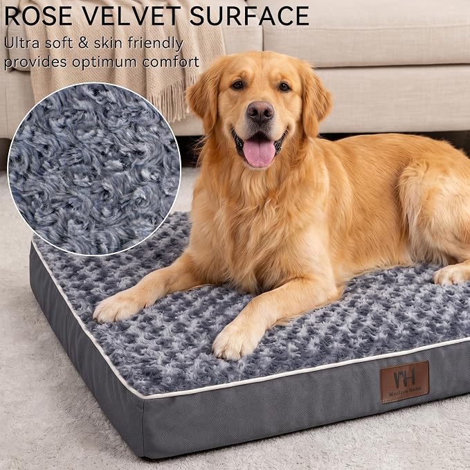WESTERN HOME WH Orthopedic Dog Beds Large Sized Dog, Waterproof Large Pet Bed with Removable Washable Cover and Nonskid Bottom, Thick Egg Crate Foam Pet Beds, Grey 36"
