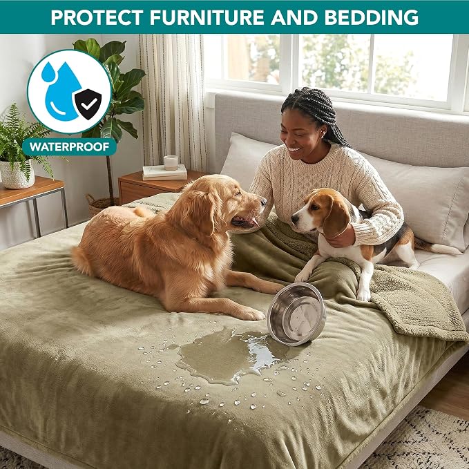 PetAmi Waterproof Dog Blanket for Couch, Extra Large 80x60, Pee Proof Sherpa Fleece Reversible Pet Throw, Furniture Protector for Bed Sofa Crate Kennel, Soft Washable Cover for Dog Cat, Taupe Sherpa