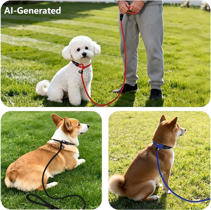 FOVRLZSE Upgraded Dog Slip Lead (3-Pack) Adjustable Nylon Lead for Dogs (Red/Black/Blue), Training Aid, Eco-Friendly Cotton Lining, Integrated Plastic Buckle,