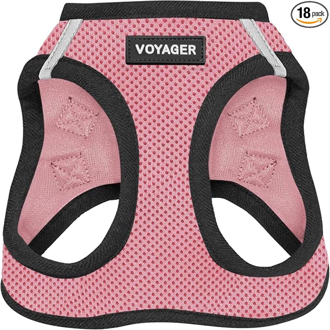 Best Pet Supplies - All Weather Mesh / Plush, Reflective, No Pull Harness for Small, Medium Dogs, Cats - Secure with Hook & Loop Fastener, Buckle, Double D-Rings - Pink/Black Trim, L
