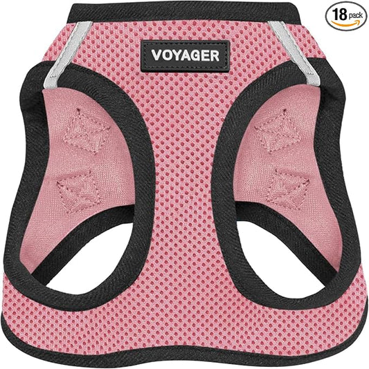 Best Pet Supplies - All Weather Mesh / Plush, Reflective, No Pull Harness for Small, Medium Dogs, Cats - Secure with Hook & Loop Fastener, Buckle, Double D-Rings - Pink/Black Trim, L