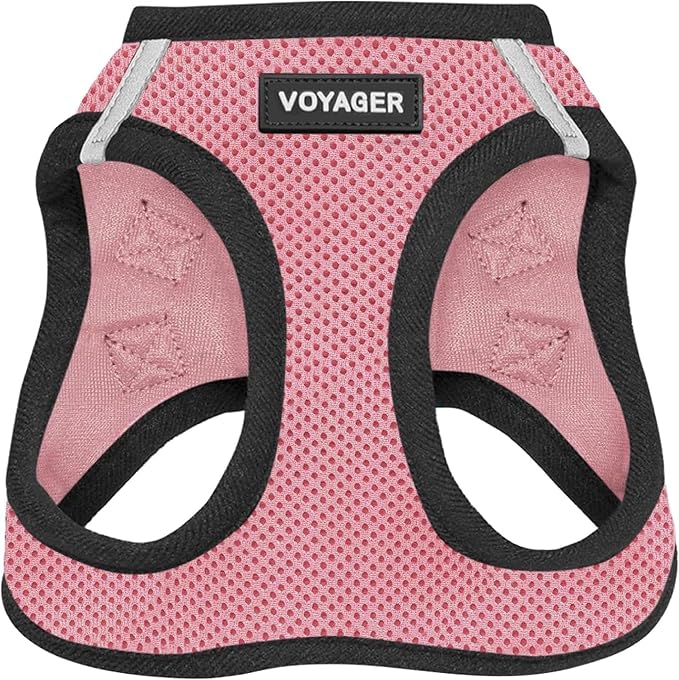 Best Pet Supplies - All Weather Mesh / Plush, Reflective, No Pull Harness for Small, Medium Dogs, Cats - Secure with Hook & Loop Fastener, Buckle, Double D-Rings - Pink/Black Trim, XL