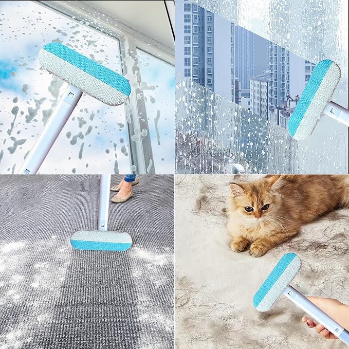 No Kneeling Pet Hair Remover – 4-in-1 Reusable Tool for Dog & Cat Hair, Standard Handle (17.7") for Furniture & Car Seats – Back-Saver, 1-Pack