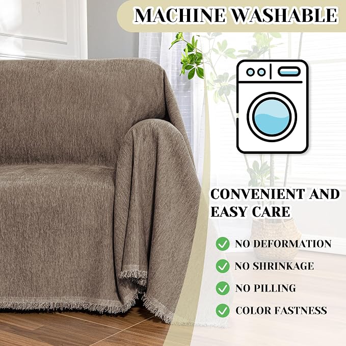 MEETSKY Small Couch Cover Oversized Armchair Sofa Cover Washable for Dogs Sofa Single Recliner, Chenille Sofa Throw Slipcover for Pets Sofa Cover Thick, 71" x 91", Sand