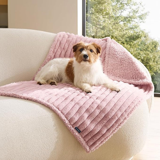 Bedsure ComfyFleece™ Waterproof Dog Blankets for Medium Dogs - Soft Puppy Cat Blanket Corduroy Fleece Washable, Cozy Calming Reversible Furniture Protection for Pet Kitten Doggy,30"x40", Blush Pink