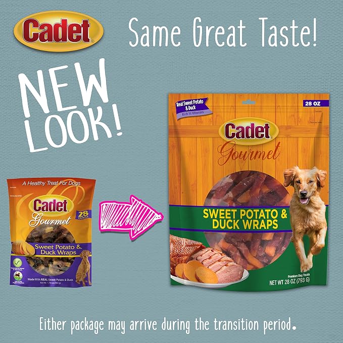 Cadet Gourmet Sweet Potato & Duck Dog Treats Wraps - Healthy & Natural Sweet Potato & Duck Dog Training Treats for Small & Large Breeds - Inspected & Tested in USA (28 oz.)