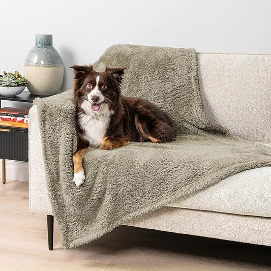 PetAmi Fluffy Waterproof Dog Blanket for Couch and Bed, Reversible Sherpa Pet Throw, Pee Proof Furniture Protector Sofa Cover, Washable Cat Blanket for Medium Large Dogs and Cats (Taupe Camel, 40x60)