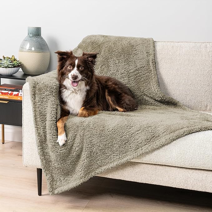 PetAmi Fluffy Waterproof Dog Blanket for Couch and Bed, Reversible Sherpa Pet Throw, Pee Proof Furniture Protector Sofa Cover, Washable Cat Blanket for Small Medium Dogs and Cats (Taupe Camel, 24x32)