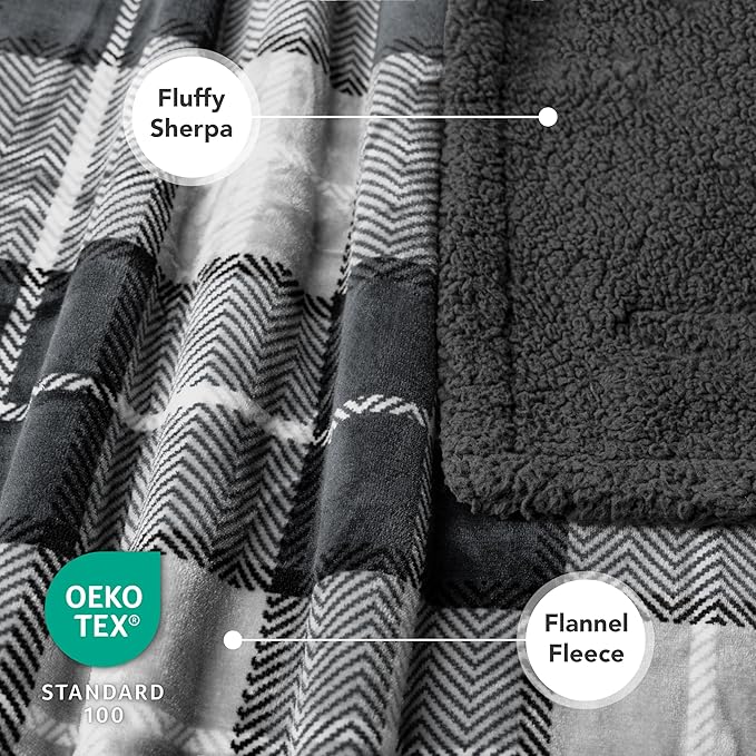 PetAmi Waterproof Dog Blanket for Couch, Extra Large 80x60, Pee Proof Sherpa Fleece Reversible Pet Throw, Furniture Protector for Bed Sofa Crate Kennel, Soft Washable Cover for Dogs Cats, Plaid Grey