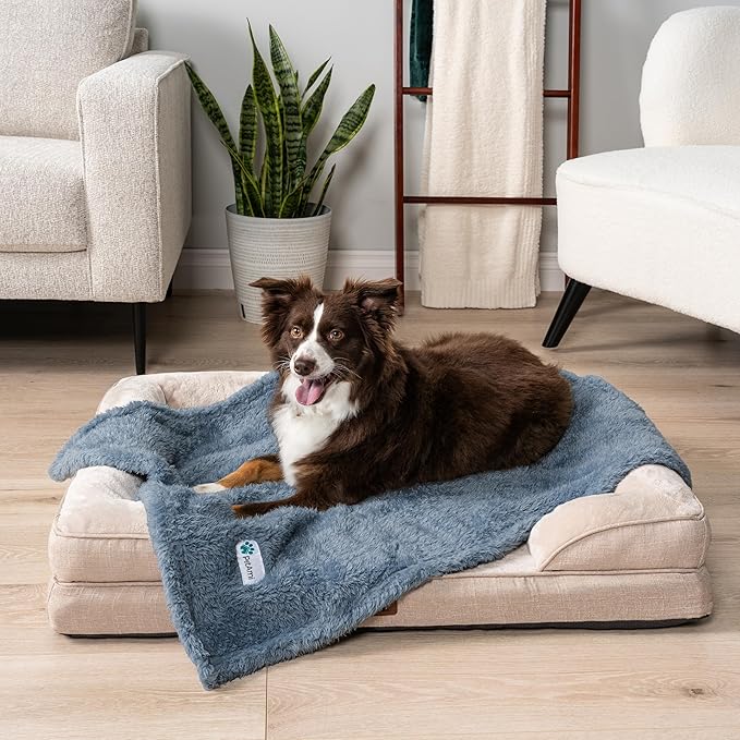 PetAmi Fluffy Waterproof Dog Blanket for Couch and Bed, Reversible Sherpa Pet Throw, Pee Proof Furniture Protector Sofa Cover, Washable Cat Blanket for Small Medium Dogs and Cats (Dusty Blue, 29x40)