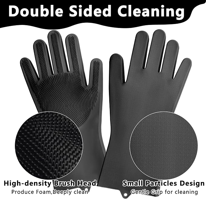 Pet Grooming Gloves—Dog Washing Gloves with High-Density Teeth, Dog Bath Scrubber with Enhanced Five Finger Design, Silicone Gloves for Dogs and Cats Bathing, Massage (Dark)