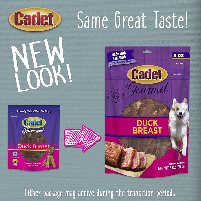 Cadet Gourmet Duck Jerky Dog Treats For Training - Healthy & Natural Dog Training Treats for Small & Large Breeds - Inspected & Tested in USA (3 oz.)
