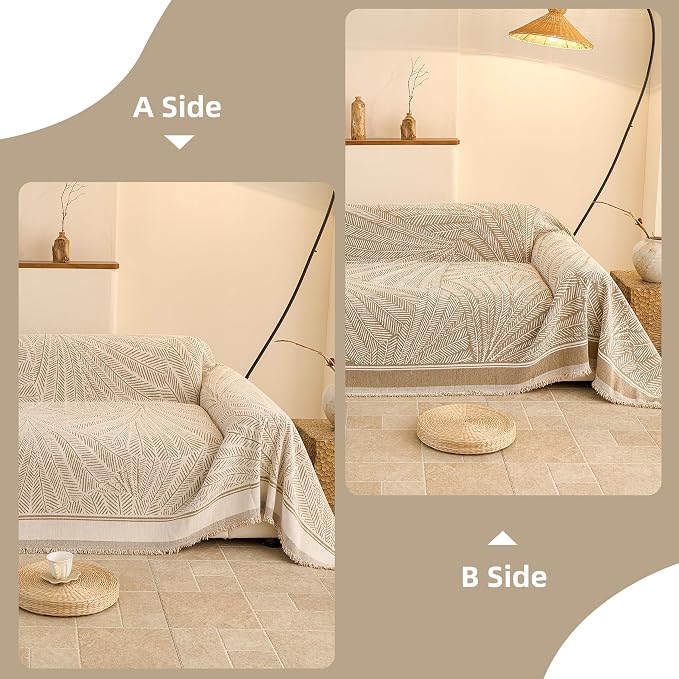 Couch Cover for Dogs Washable Sofa Cover, Sectional Couch Covers, Sofa Covers for 2 Cushion Couch, Non Slip Stripe Sofa Slipcovers Furniture Protector (Khaki, 71 * 134)