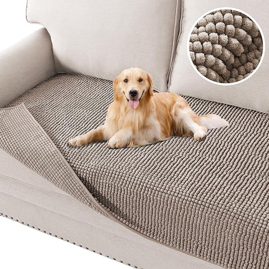 H.VERSAILTEX Plush Chenille Dog Bed Cover Thick Soft Sofa Cover for 3 Cushion Couch Anti Slip Couch Cover Furniture Protector for Dog, Pet, Cat (35" x 74", Cuban Sand)
