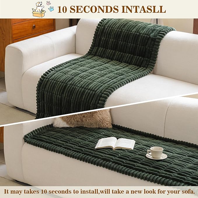 MYSKY HOME Couch Covers for 3-4 Cushion Sofa Pet Friendly, Couch Cover for Dogs, Sofa Covers for Pets Washable, Soft Non-Slip Sofa Slipcovers Furniture Protector Covers, Moss Green, 27.6" x 82.7"