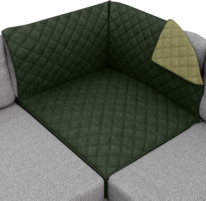 Sofa Shield® Couch Sectional Covers for Dogs, Reversible Furniture Protector with Strap, Stain and Tear Resistant Cushion Cover, 30x30 inch Seat, Machine Washable Slipcover, Pets, Hunter Green Sage