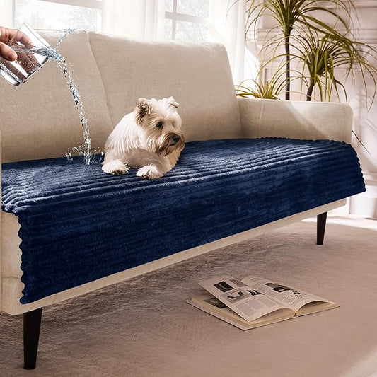 Waterproof Dual Non-Slip Couch Cover for Dogs, Fuzzy Soft Pet Couch Covers for 2 Cushion Sofa loveseat, Pet Friendly Soft Dog Bed Covers Sofa Cover Washable (Navy Blue, 33" x 62" 1 Pack)