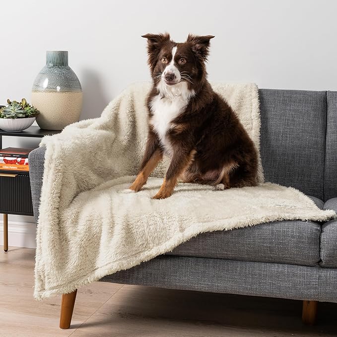 PetAmi Fluffy Waterproof Dog Blanket for Couch and Bed, Reversible Sherpa Pet Throw, Pee Proof Furniture Protector Sofa Cover, Washable Cat Blanket for Medium Large Dogs and Cats (Beige Cream, 40x60)