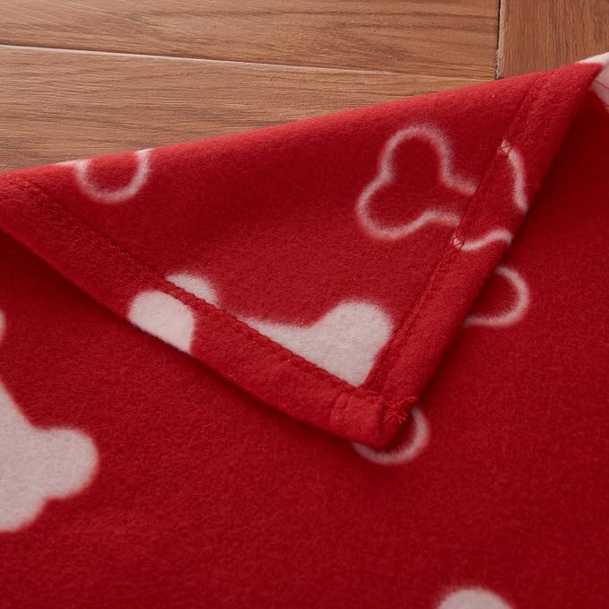 CAI TENG Pet Blanket Dog Blanket Cute Cat Fleece Blankets with Bone and Paw Print Soft Blanket for Kitten Puppy and Other Animals (Pack of 3, 47 x 47 in, Red, Black, Pink)