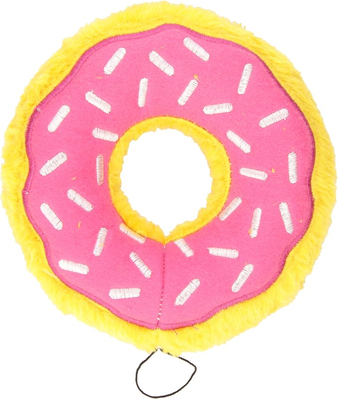ZippyPaws Donutz - No Stuffing Dog Toys to Keep Them Busy, for Small and Medium Dogs, Squeaky Pet Toy for Boredom, Unstuffed Chew Toy, Soft Plush Puppy Products, Funny Food Toy - Strawberry Donut