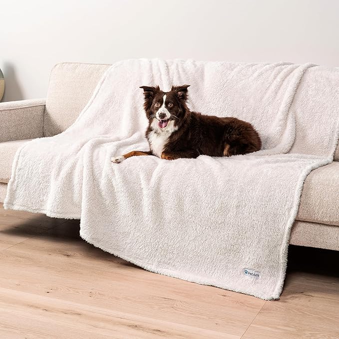 PETAMI Fluffy Fleece CAT and Dog Throw Blanket, Beige, X-Large