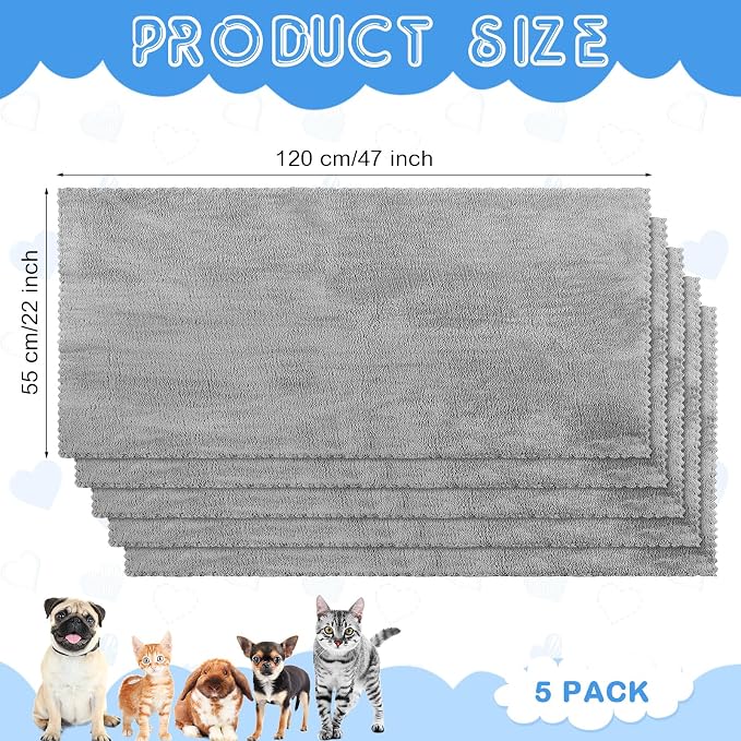 SmoothNovelty 5 Pcs Waterproof Guinea Pig Blankets Washable Small Animal Pee Pad Pet Blanket Sleep Bedding Mats Absorbent Guinea Pig Cage Liner Reusable Pet Sleep Pad(Gray,22" X 47",Classic)