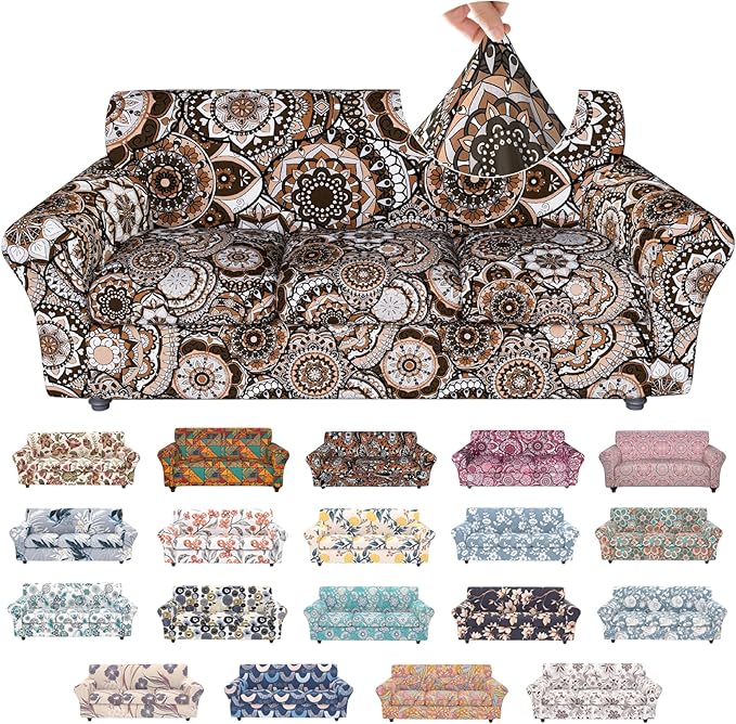 Stretch Couch Covers for 3 Cushion Couch,4-Piece Floral Sofa Covers Couch Slipcovers with Elastic Bottom,Furniture Protector for Living Room with Kids and Pets(Sofa Covers)