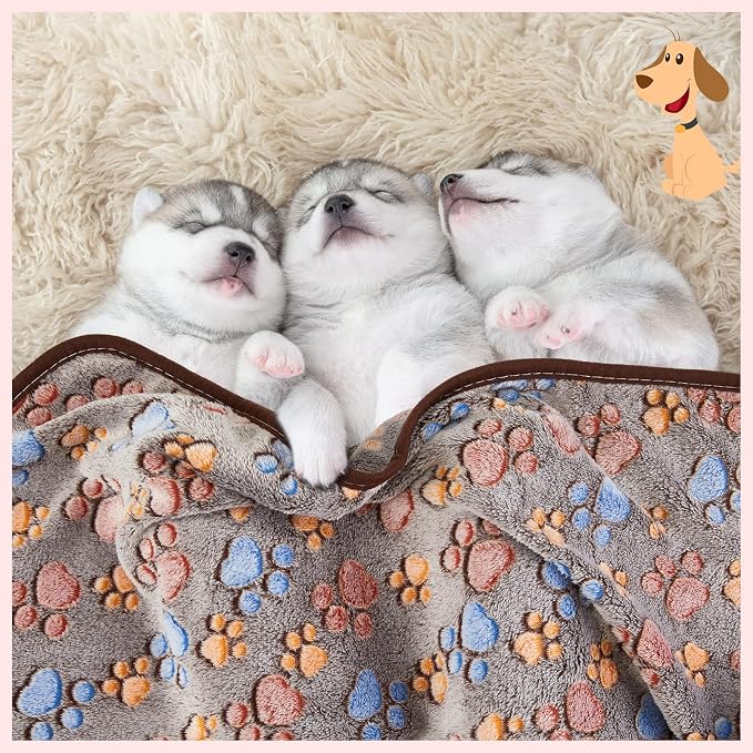 Panelee 8 Pieces Puppy Blanket Dog Blanket Fleece for Medium Small Dogs Soft Flannel Throw Pet Pad Paw Print Sleep Mat Bed Cover for Cats Pets Cage