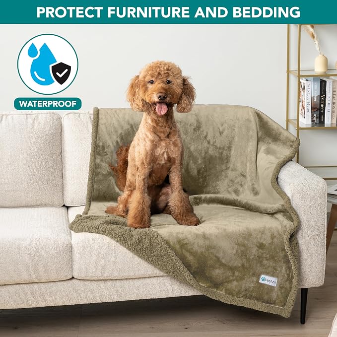PetAmi Waterproof Dog Blanket for Couch, Large 60x40, Pee Proof Sherpa Fleece Reversible Pet Throw, Furniture Protector for Bed Sofa Kennel, Soft Washable Cover for Medium Dogs Cats, Taupe Sherpa