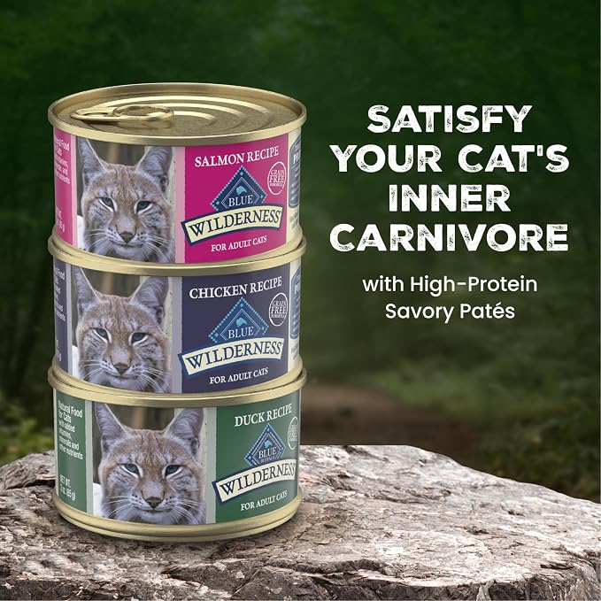 Blue Buffalo Wilderness Paté Variety Pack (Chicken, Salmon, and Duck) Adult Wet Cat Food, High-Protein & Grain-Free Recipes Enhanced with Vitamins, Minerals, and Other Nutrients, 3-oz. Each (24 Count)