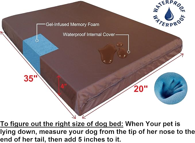 Dogbed4less Medium Orthopedic Dog Bed with Memory Foam for Pet, Waterproof Liner with Durable Nylon Blue External Cover, 35X20X4 Inches