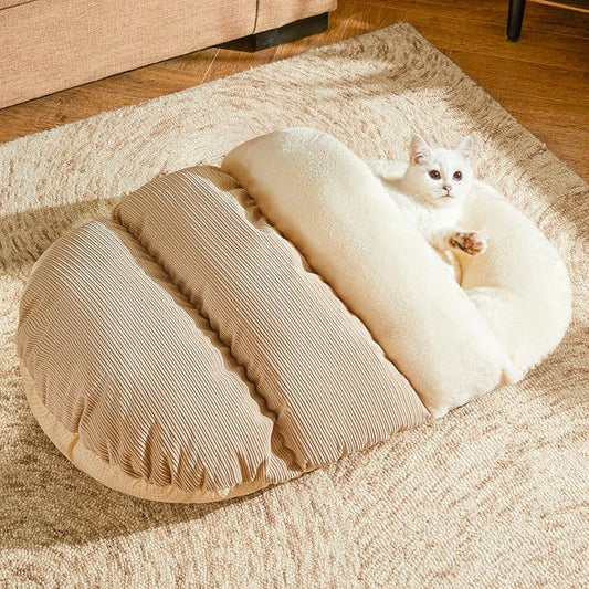 Romaneco Cat Bed - Pet Slipper Cave Bed for Indoor Cats and Small Dogs, Self Warming, Cozy & Soft Plush, Anti-Slip & Durable, Washable for Kittens and Puppies Under 15 lbs (24"x16", M, Light Brown)
