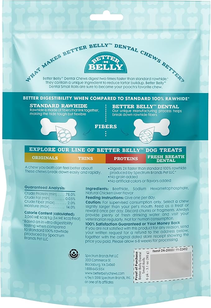 Better Belly Highly Digestible Rawhide Dental Chews, Treat Your Dog to a Chew with NO Artificial Colors or Flavors, 10 Count (Pack of 2)