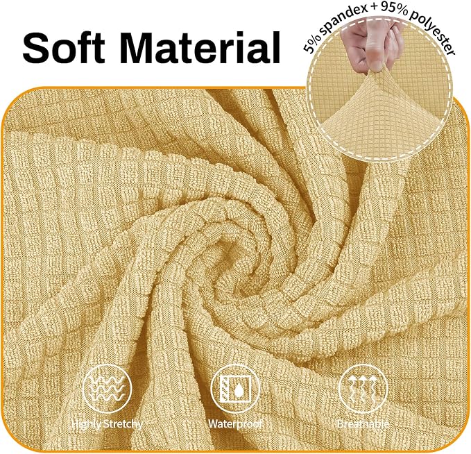 Asnomy Couch Covers for 3 Cushion Couch Stretch Sofa Covers Slipcovers, Pet Protector Furniture Covers for Dogs Cats Spandex Jacquard Fabric Small Checks （Large，Champagne）