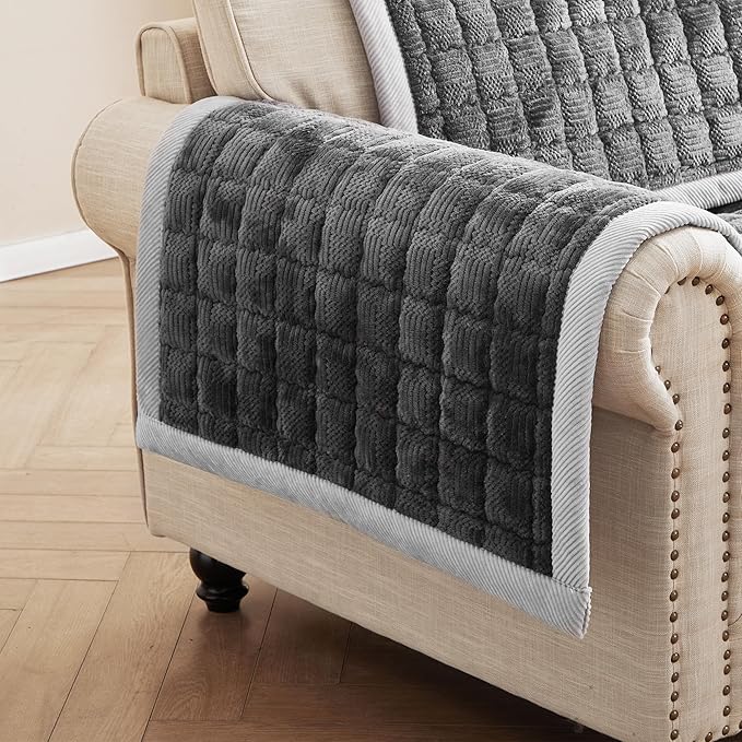 Couch Cover for Dogs Washable,Anti-Slip Back Cat Mat Pet Pad Blanket for Furniture Protector,Fuzzy Pet Sofa Cover for 3 Cushion Couch Sofa Pets Friendly (Dark Gray, 2pc/28"x28"-Arm/Backrest Cover)