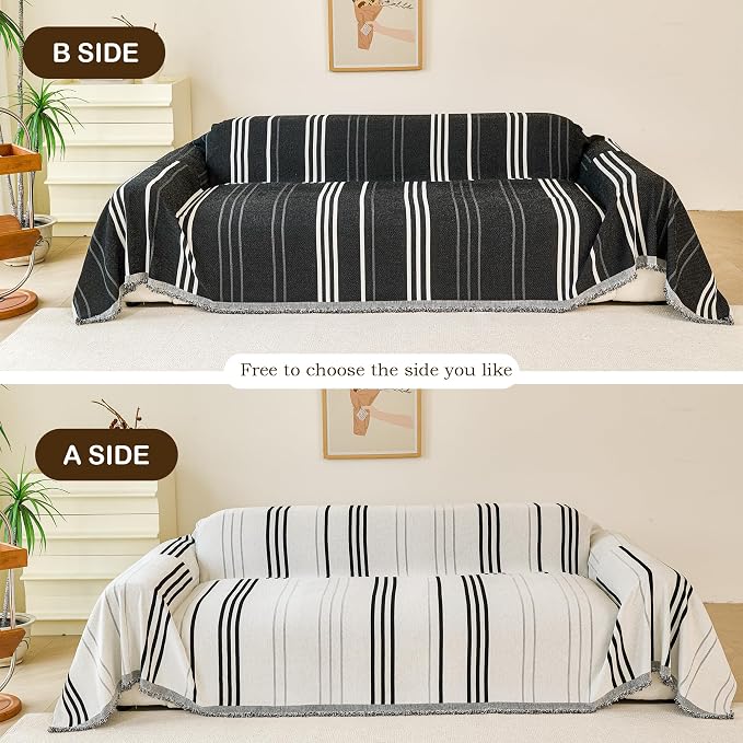 VANJOROY Couch Sofa Cover for 3 Cushion Sectional Sofa L-Shape -Washable Chenille Couch Cover for Dogs Pets, Boho Couch Cover Protector Soft Sofa Slipcovers with Tassel,91"x 134"