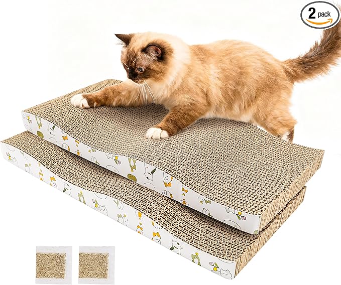 PatiencET Cat Scratch Pad 2 Pack, Waved Cardboard Cat Scratcher with Catnips, Scratching Board for Small Medium Size Cats, Kittens, Protects Furniture & Couch
