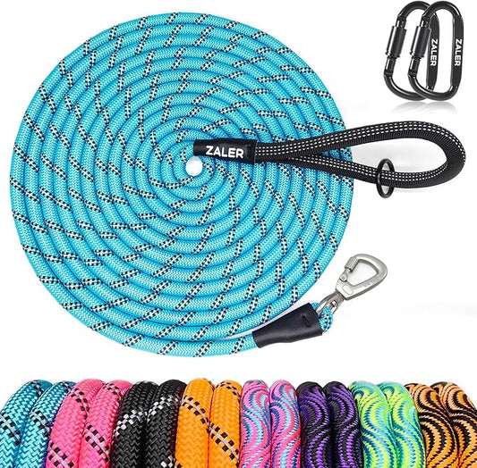 ZALER Long Dog Leash, 50 feet 30ft 20ft 15ft 10ft Dog Training Lead, Heavy Duty Reflective Check Cord Recall Leash for Dogs Training, Playing, Camping, or Backyard (50FT, Blue)