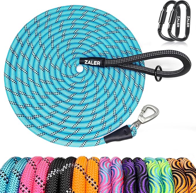 ZALER Long Dog Leash, 50 feet 30ft 20ft 15ft 10ft Dog Training Lead, Heavy Duty Reflective Check Cord Recall Leash for Dogs Training, Playing, Camping, or Backyard (15FT, Blue)